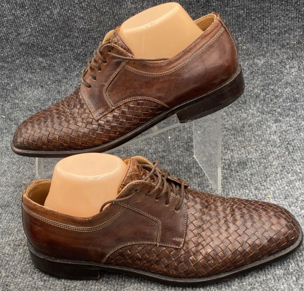 Bostonian Made in Italy Vintage Men's 10 M Brown Woven Leather Derby Dress Shoes
